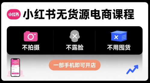 小红书无货源电商课程，不拍摄不露脸不用囤货，一部手机即可开店-靠谱项目库