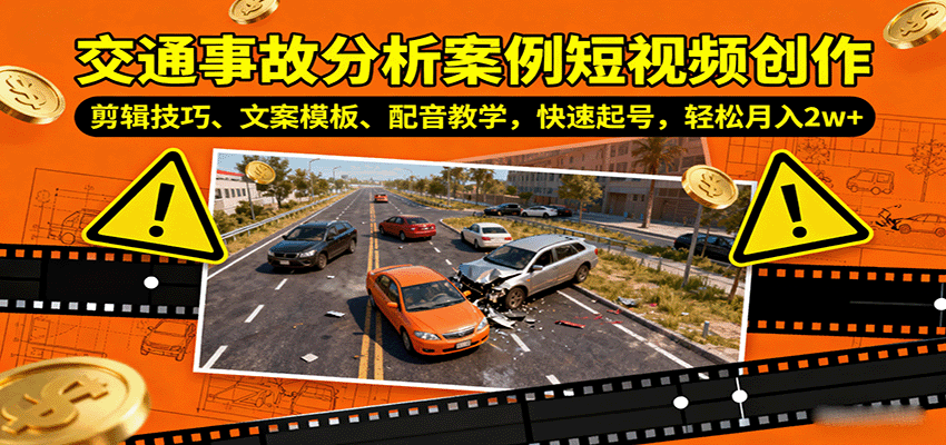 交通事故分析案例短视频创作，剪辑技巧、文案模板、配音教学，快速起号，轻松月入2w+-靠谱项目库