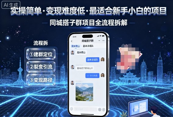 实操简单，变现难度低，最适合新手小白做的项目，每天轻松收入3张，同城搭子群项目全流程拆解-靠谱项目库