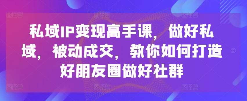 私域IP变现高手课，做好私域，被动成交，教你如何打造好朋友圈做好社群-靠谱项目库