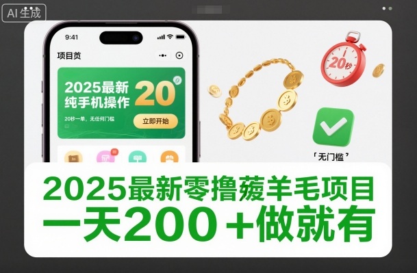 2025最新零撸薅羊毛项目，纯手机操作，20秒一单，无任何门槛，一天200+做就有【揭秘】-靠谱项目库