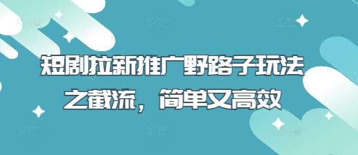 短剧拉新推广野路子玩法之截流，简单又高效-靠谱项目库