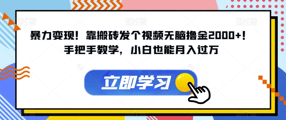 暴力变现！靠搬砖发个视频无脑撸金2000+！手把手教学，小白也能月入过万【揭秘】-靠谱项目库
