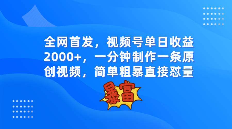 全网首发，视频号单日收益2000+，一分钟制作一条原创视频，简单粗暴-靠谱项目库