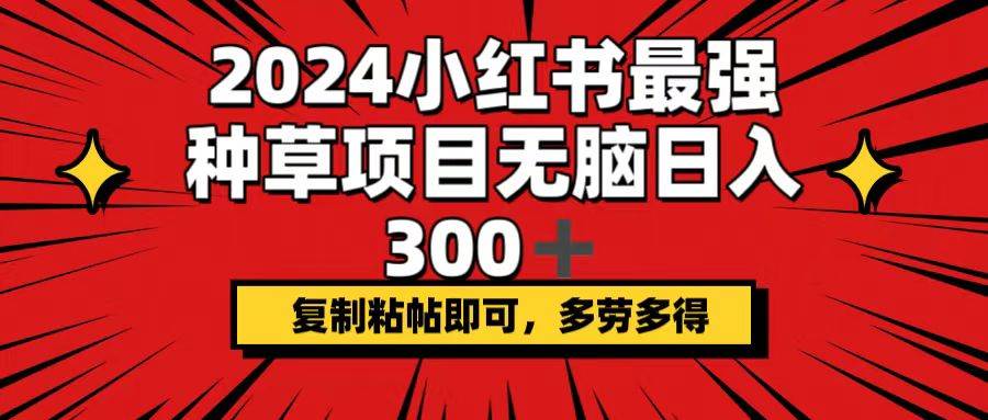 2024小红书最强种草项目，无脑日入300+，复制粘帖即可，多劳多得-靠谱项目库
