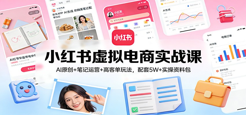 小红书虚拟电商实战课：AI原创+笔记运营+高客单玩法，配套5W+实操资料包-靠谱项目库