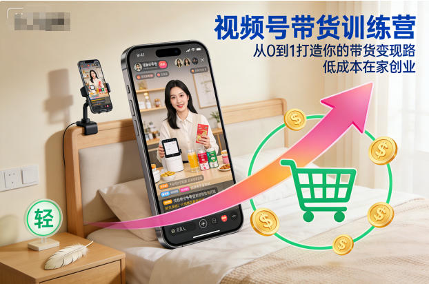视频号带货训练营，从0到1打造你的带货变现路，低成本在家创业-靠谱项目库