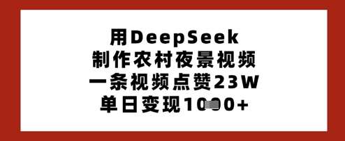 用DeepSeek制作农村夜景视频，一条视频点赞23W，单日变现多张-靠谱项目库