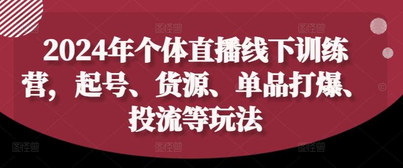 2024年个体直播训练营，起号、货源、单品打爆、投流等玩法-靠谱项目库