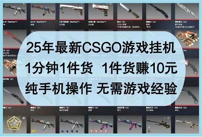 （14439期）25年最新CSGO游戏挂机，1分钟1件货，1件货赚10元 纯手机操作 无需游戏经验-靠谱项目库