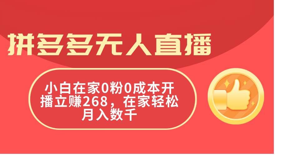 （11521期）拼多多无人直播，小白在家0粉0成本开播立赚268，在家轻松月入数千-靠谱项目库