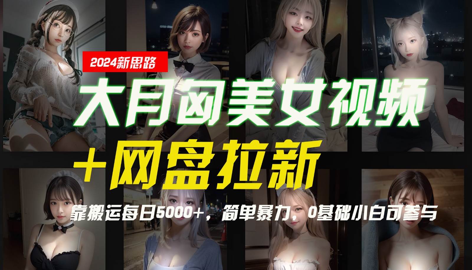 【新思路】大月匈美女视频+网盘拉新，靠搬运每日5000+，简单暴力，0基础小白可参与-靠谱项目库