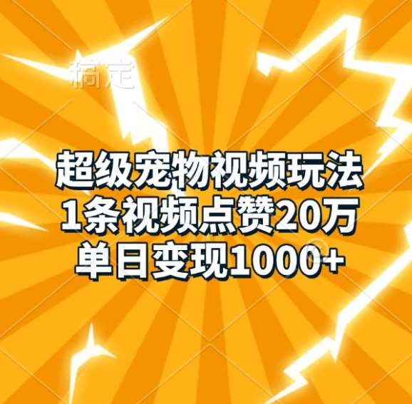 超级宠物视频玩法，1条视频点赞20万，单日变现1k-靠谱项目库
