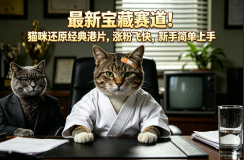 最新宝藏赛道！猫咪还原经典港片，涨粉飞快，新手简单上手-靠谱项目库