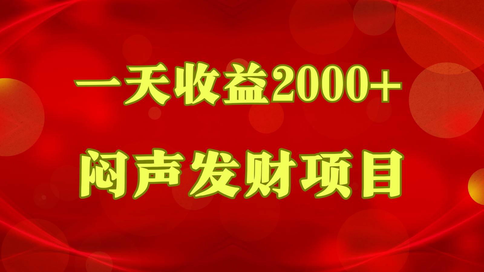闷声发财，一天收益2000+，到底什么是赚钱，看完你就知道了-靠谱项目库