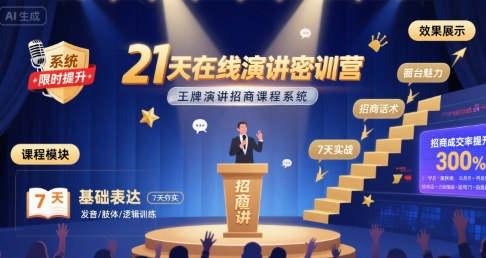 21天在线演讲密训营，王牌演讲招商课程系统-靠谱项目库