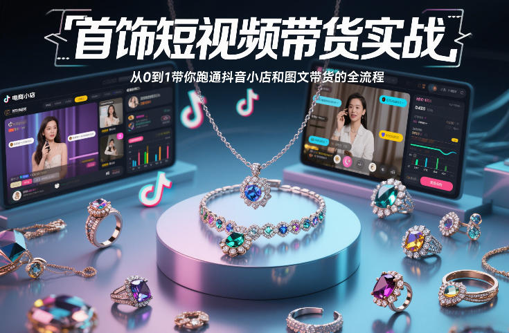 首饰短视频带货实战，从0到1带你跑通抖音小店和图文带货的全流程-靠谱项目库