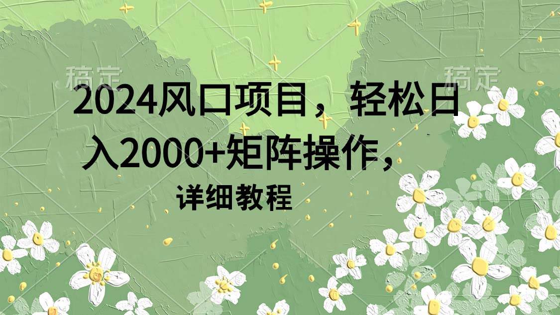 2024风口项目，轻松日入2000+矩阵操作，详细教程-靠谱项目库