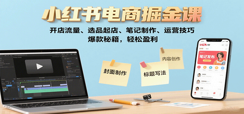 小红书电商掘金课：开店流量、选品起店、笔记制作、运营技巧，爆款秘籍，轻松盈利-靠谱项目库