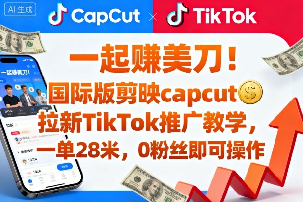 一起賺美刀！国际版剪映capcut拉新TikTok推广教学，一单28米，0粉丝即可操作（附推广入口和教学）-靠谱项目库