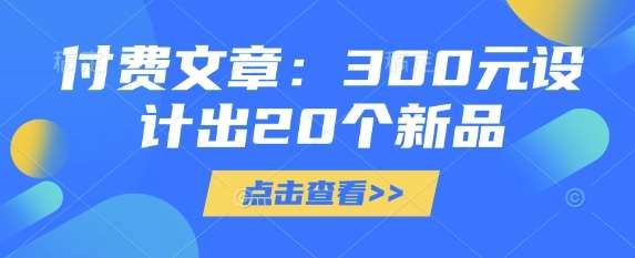 付费文章：300元设计出20个新品-靠谱项目库