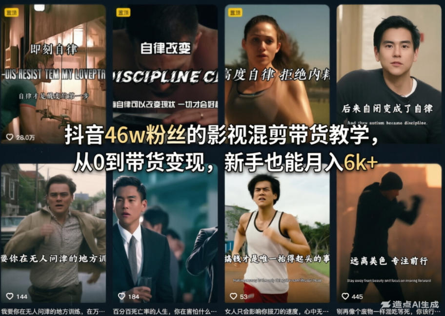抖音46w粉丝的影视混剪带货教学，从0到带货变现，新手也能月入6k+-靠谱项目库