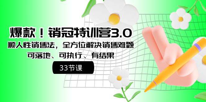 爆款！销冠特训营3.0之顺人性销售法，全方位解决销售难题、可落地、可执行、有结果-靠谱项目库