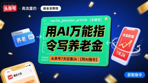 用AI万能指令写养老金，头条号7天狂撸2k【附AI指令】-靠谱项目库