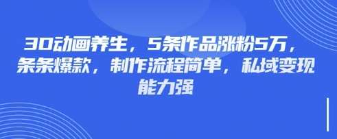 3D动画养生，5条作品涨粉5万，条条爆款，制作流程简单，私域变现能力强-靠谱项目库