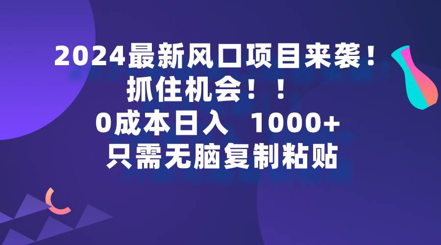 2024最新风口项目来袭，抓住机会，0成本一部手机日入1000+，只需无脑复…-靠谱项目库