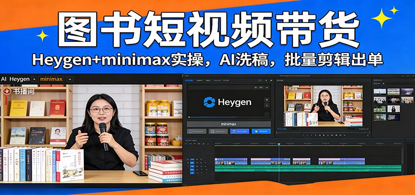 图书短视频带货：Heygen+minimax实操，AI洗稿 ，批量剪辑出单-靠谱项目库