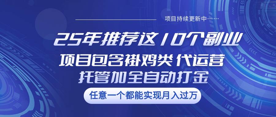25年推荐这10个副业 项目包含褂鸡类、代运营托管类、全自动打金类-靠谱项目库