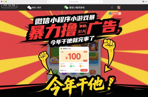 微信小程序小游戏暴力撸广告，单机日入100，今年干他就完事了-靠谱项目库