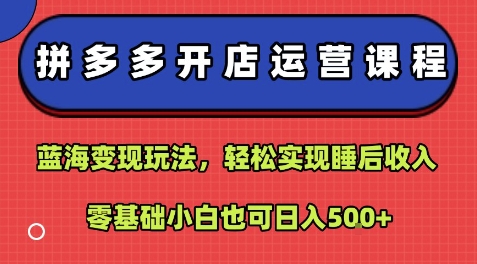 拼多多开店运营课程：蓝海变现玩法，轻松实现睡后收入，零基础小白也可日入5张-靠谱项目库