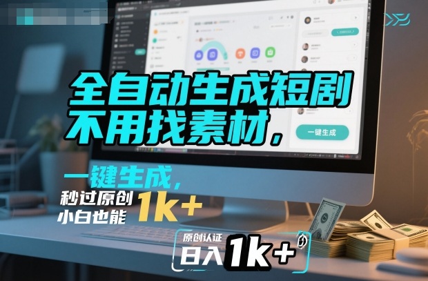 全自动生成短剧，不用找素材，不用剪辑，一键生成，秒过原创，小白也能轻松日入1k+【揭秘】-靠谱项目库