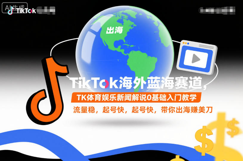 TikTok海外蓝海赛道，TK体育娱乐新闻解说0基础入门教学，流量稳，起号快，带你出海賺美刀-靠谱项目库