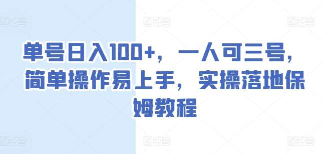 单号日入100+，一人可三号，简单操作易上手，实操落地保姆教程【揭秘】-靠谱项目库