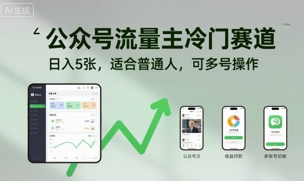 公众号流量主冷门赛道，日入5张，适合普通人，可多号操作-靠谱项目库