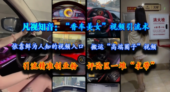 凡视知音：“香车美女”视频引流术，依靠鲜为人知的视频入口，搬运“高端圈子”视频，引流精准创业粉，评论区一堆“求带”-靠谱项目库