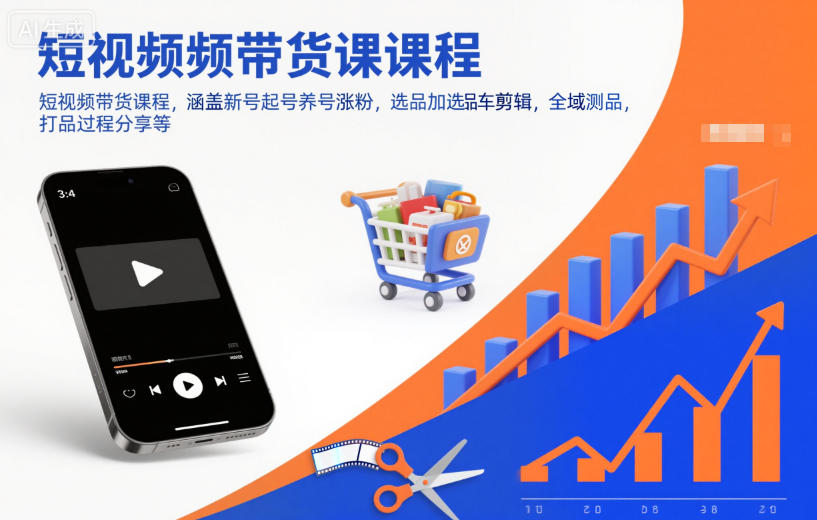 短视频带货课程，涵盖新号起号养号涨粉，选品加选品车剪辑，全域测品，打品过程分享等-靠谱项目库