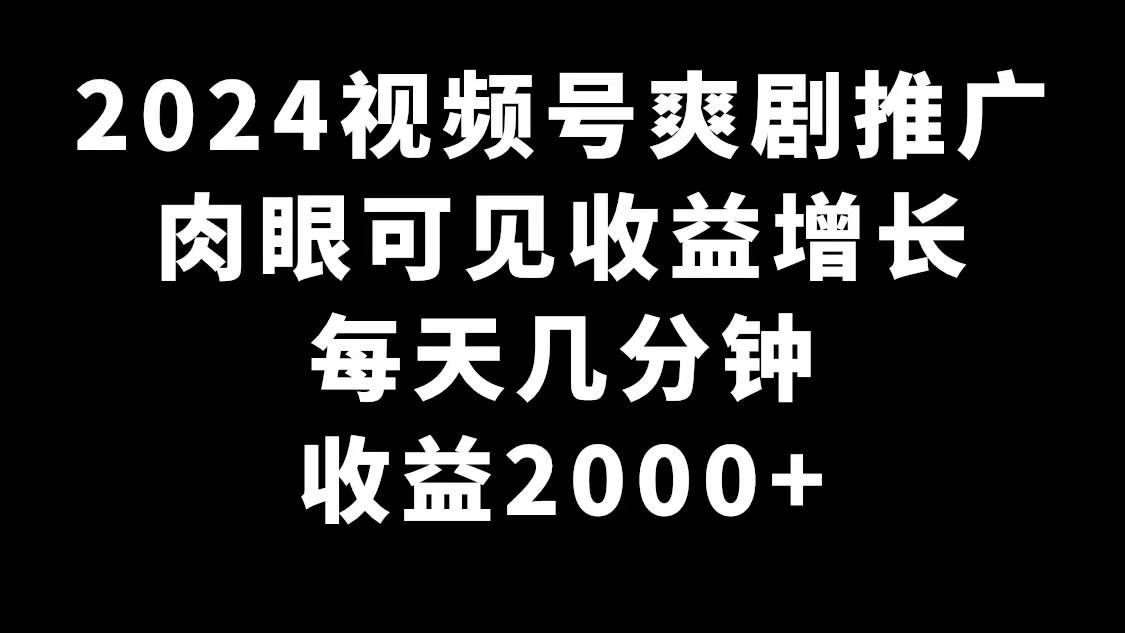 （9028期）2024视频号爽剧推广，肉眼可见的收益增长，每天几分钟收益2000+-靠谱项目库