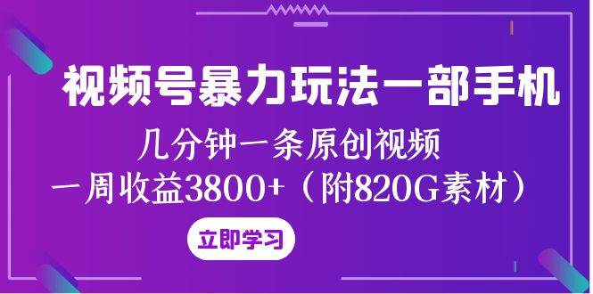 视频号暴力玩法一部手机 几分钟一条原创视频 一周收益3800+（附820G素材）-靠谱项目库
