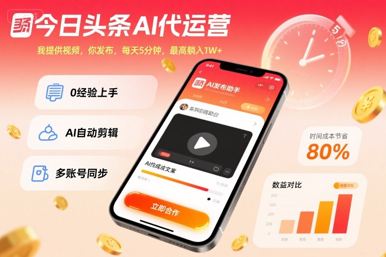 今日头条AI代运营，我提供视频，你发布，每天5分钟，最高躺入1W+【揭秘】-靠谱项目库