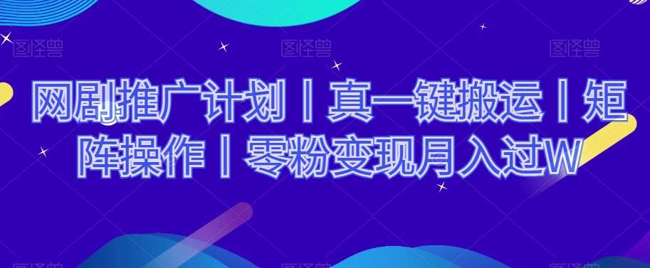 网剧推广计划丨真一键搬运丨矩阵操作丨零粉变现月入过W-靠谱项目库