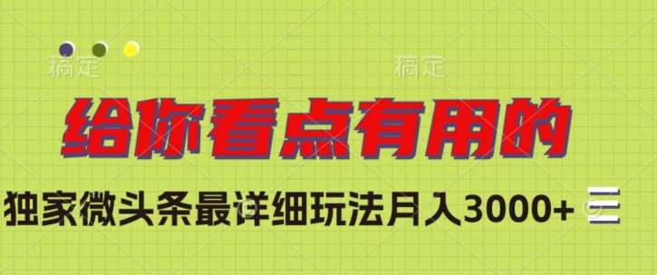独家微头条最详细玩法，月入3000+【揭秘】-靠谱项目库