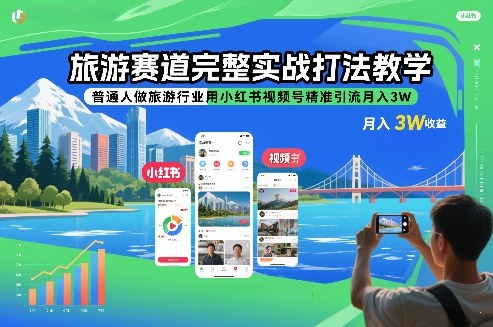旅游赛道完整实战打法教学，普通人做旅游行业用小红书视频号精准引流月入3W-靠谱项目库