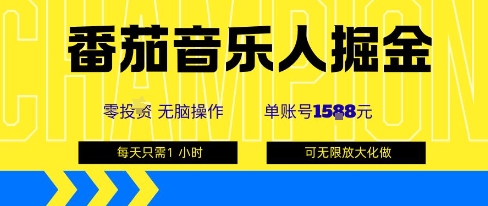 番茄音乐人掘金，单账号最高可撸1k+，可无限矩阵去做，零投入-靠谱项目库