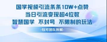 国学视频引流条条10W+点赞当日引流变现超4位数-靠谱项目库