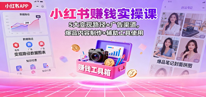 小红书赚钱实操课：5大变现路径+广告渠道，爆品内容制作+辅助工具使用-靠谱项目库
