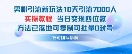 男粉引流新玩法10天引流7000人当日变现四位数可复制可批量0封号-靠谱项目库